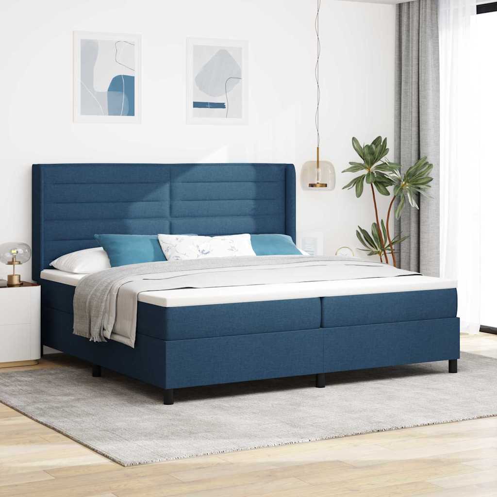 Box spring seng med madras med hovedgærde Blå 200 x 200 cm Stof