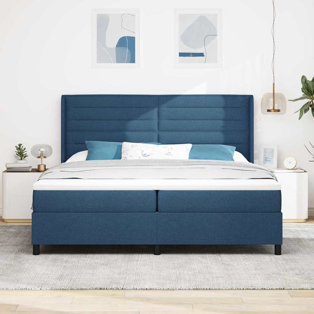 Box spring seng med madras med hovedgærde Blå 200 x 200 cm Stof