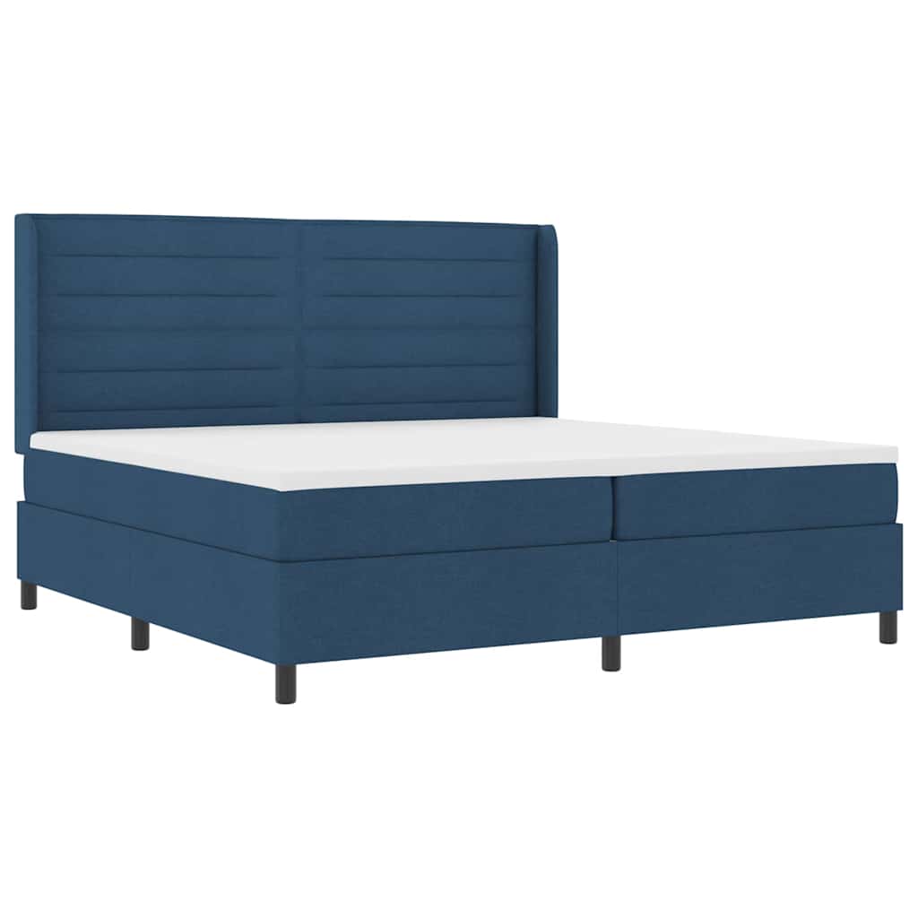 Box spring seng med madras med hovedgærde Blå 200 x 200 cm Stof