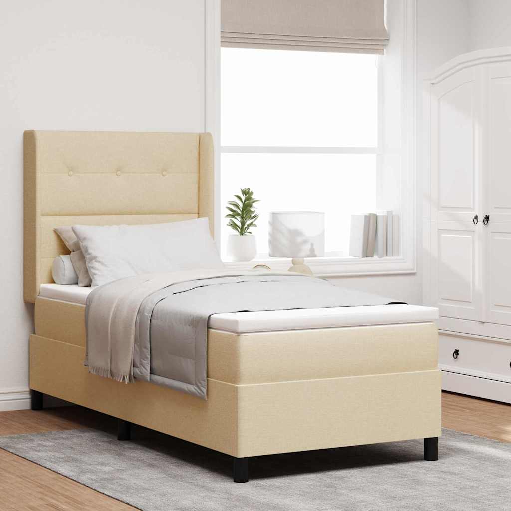 Box spring seng med pude med hovedgærde Creme 200 x 100 cm Stof