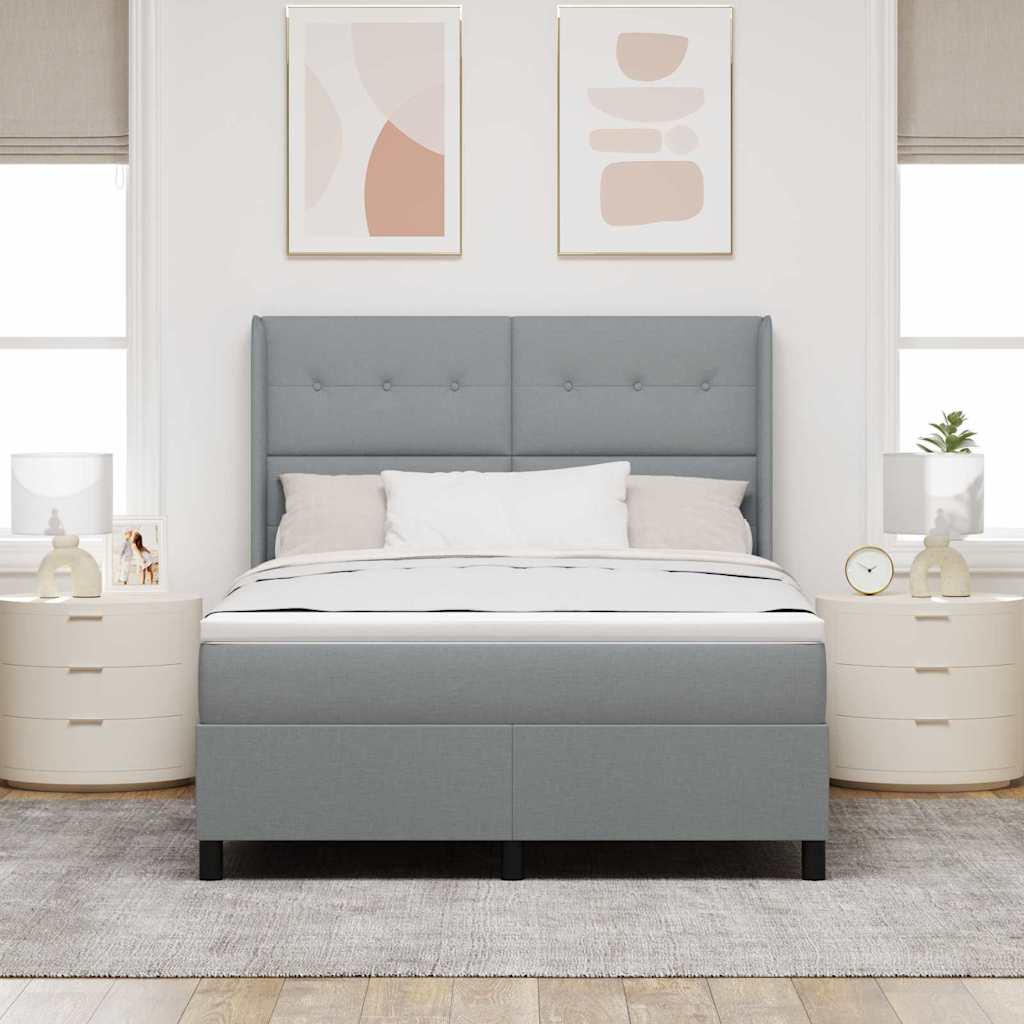 Box spring seng med pude Lysegrå 190 x 140 cm Stof