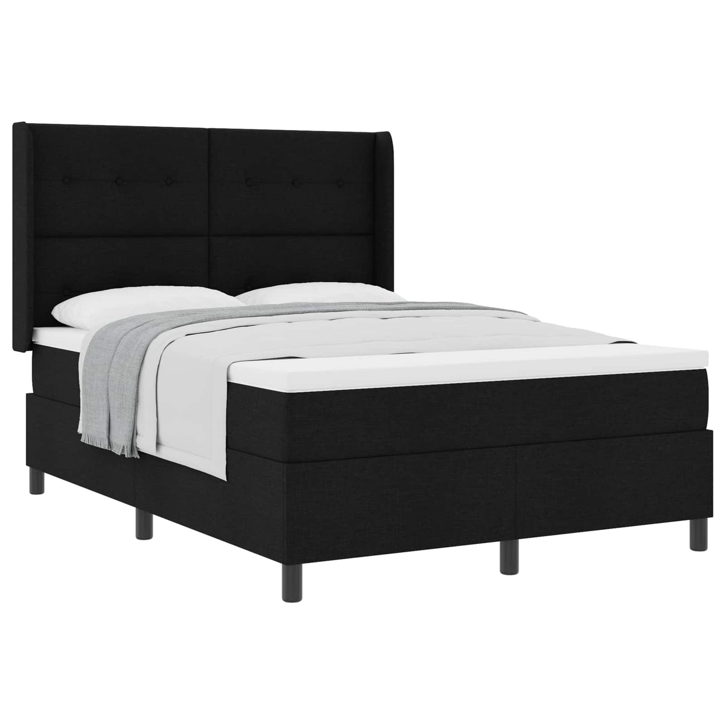 Box spring seng med pude med hovedgærde Sort 190 x 140 cm Stof