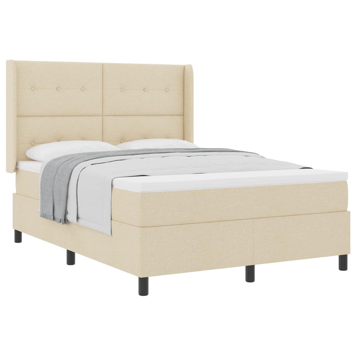 Box spring seng med pude med hovedgærde Creme 190 x 140 cm Stof