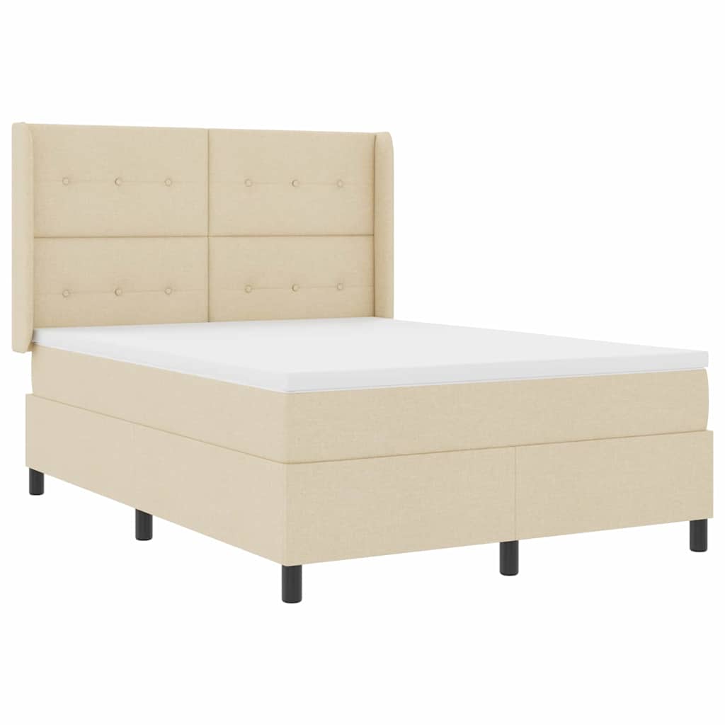 Box spring seng med pude med hovedgærde Creme 190 x 140 cm Stof