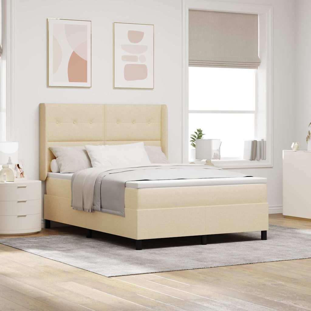 Box spring seng med pude med hovedgærde Creme 200 x 160 cm Stof