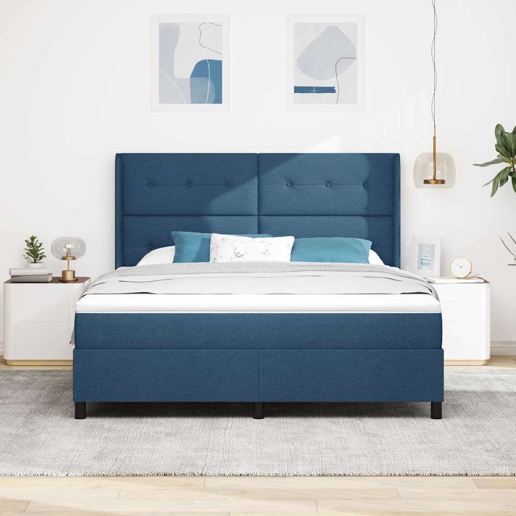 Box spring seng med pude med hovedgærde Blå 200 x 180 cm Stof