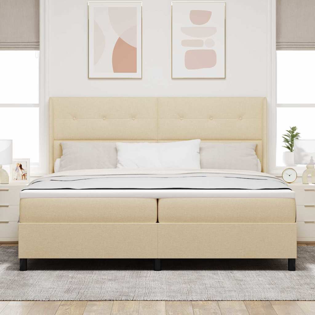 Box spring seng med pude med hovedgærde Creme 200 x 200 cm Stof