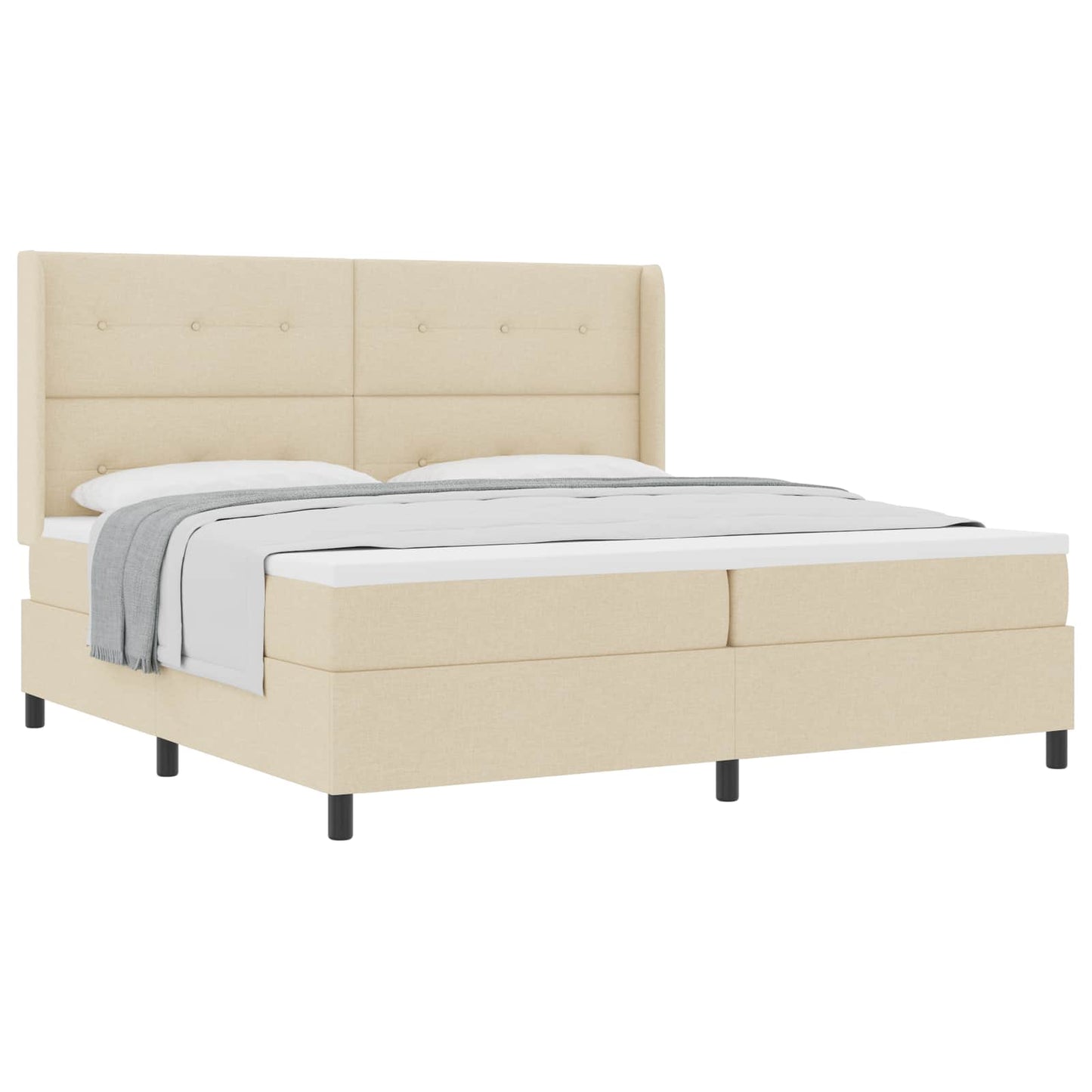 Box spring seng med pude med hovedgærde Creme 200 x 200 cm Stof