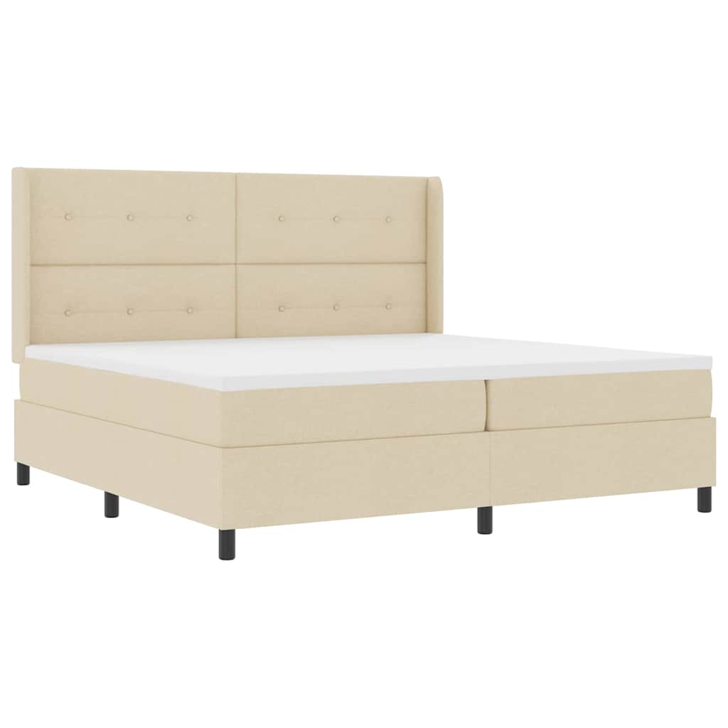 Box spring seng med pude med hovedgærde Creme 200 x 200 cm Stof