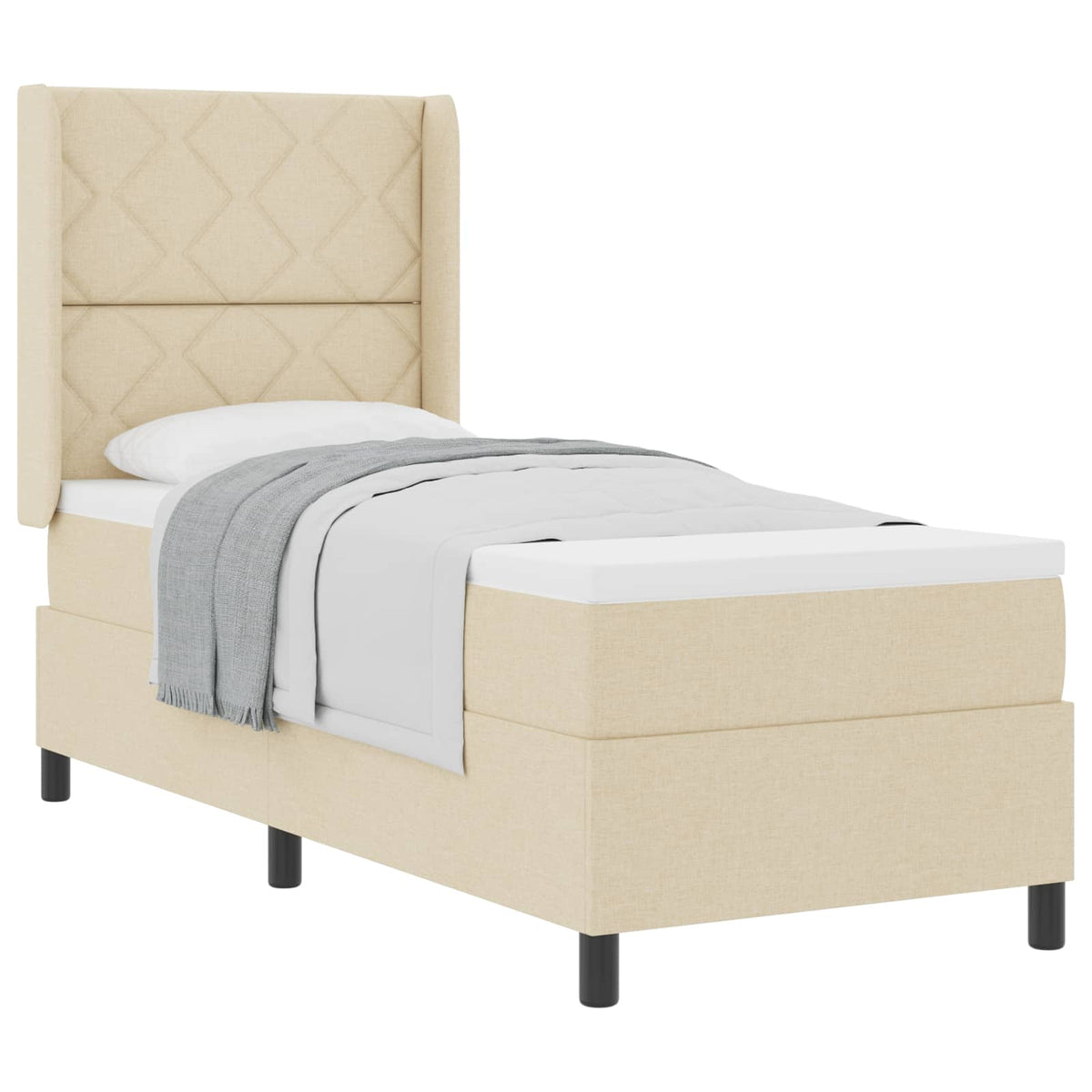 Box spring seng med pude med hovedgærde Creme 200 x 80 cm Stof