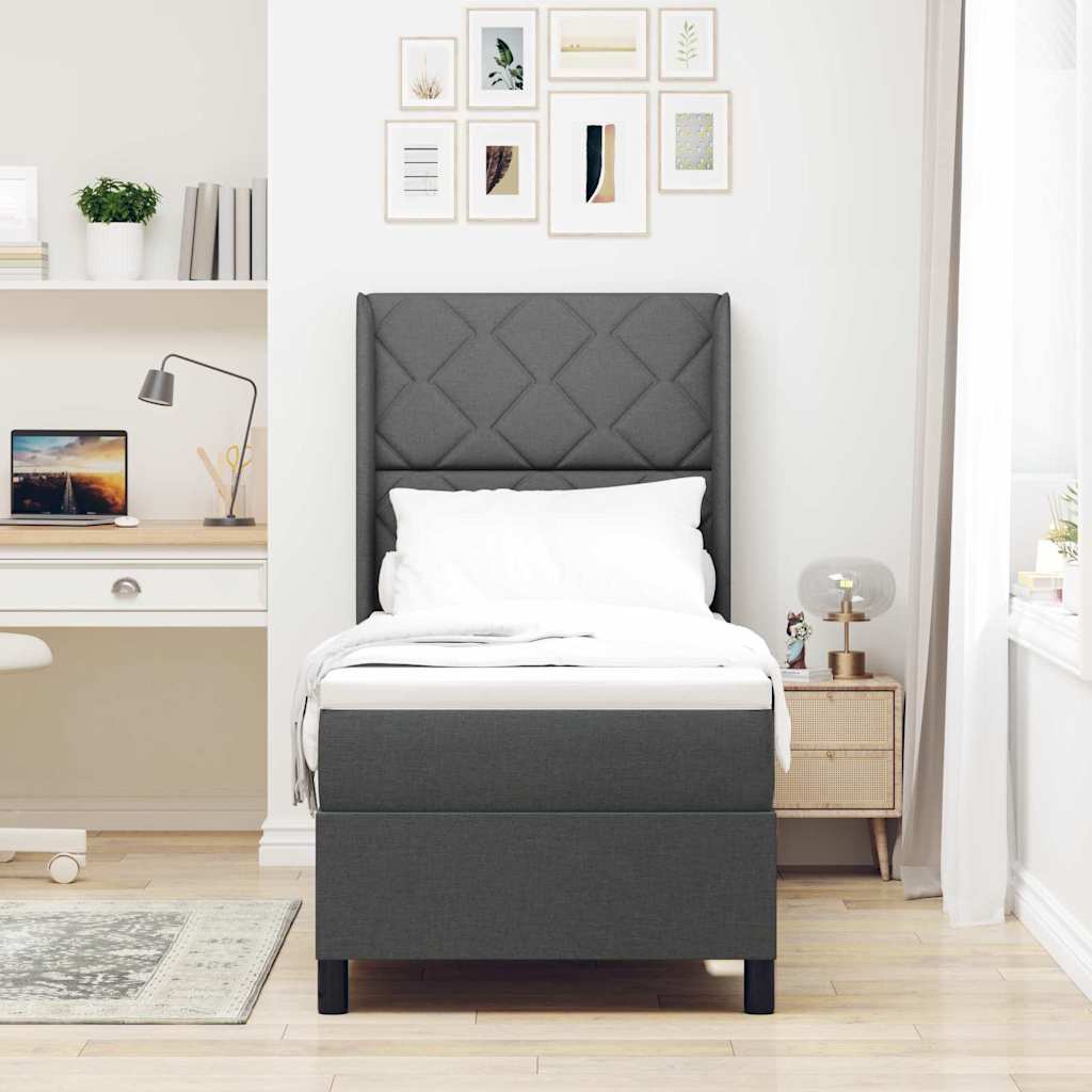 Box spring seng med pude Mørkegrå 190 x 90 cm Stof