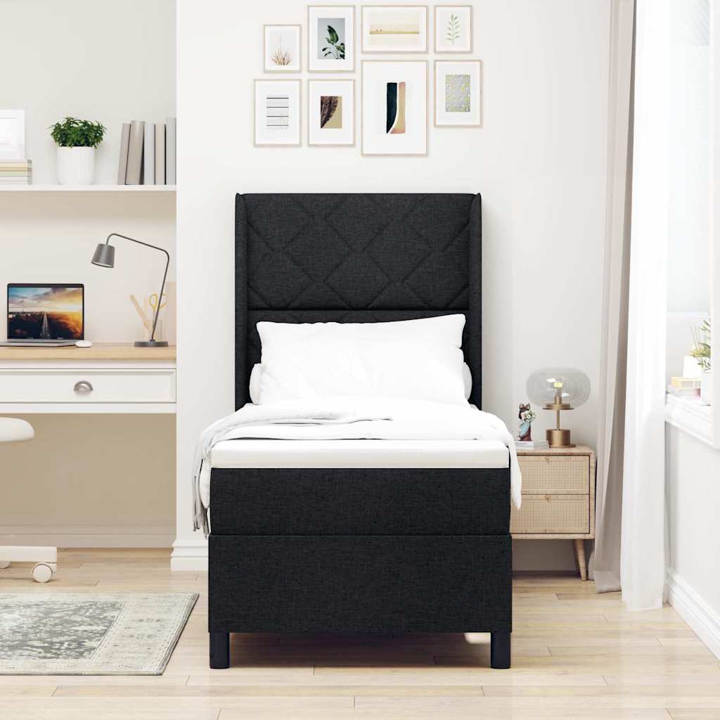 Box spring seng med pude med hovedgærde Sort 190 x 90 cm Stof