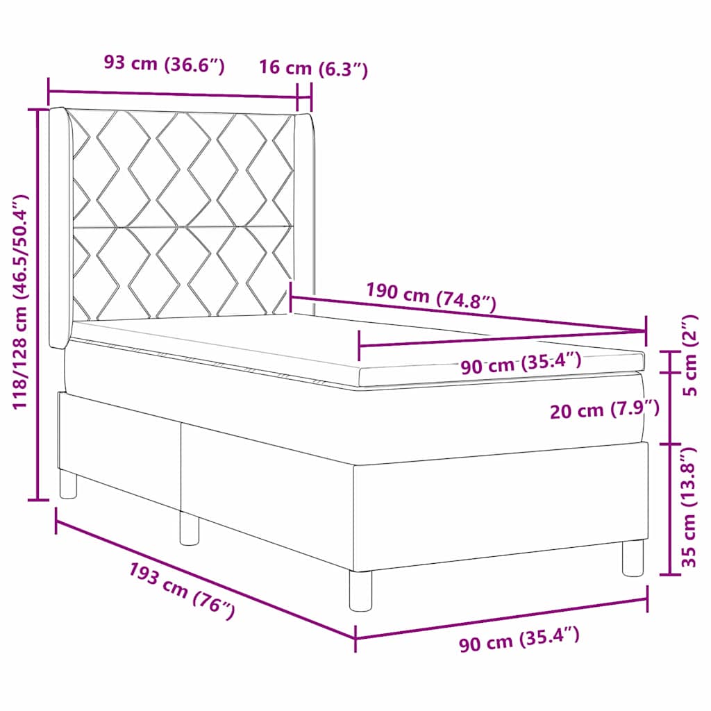 Box spring seng med pude med hovedgærde Sort 190 x 90 cm Stof
