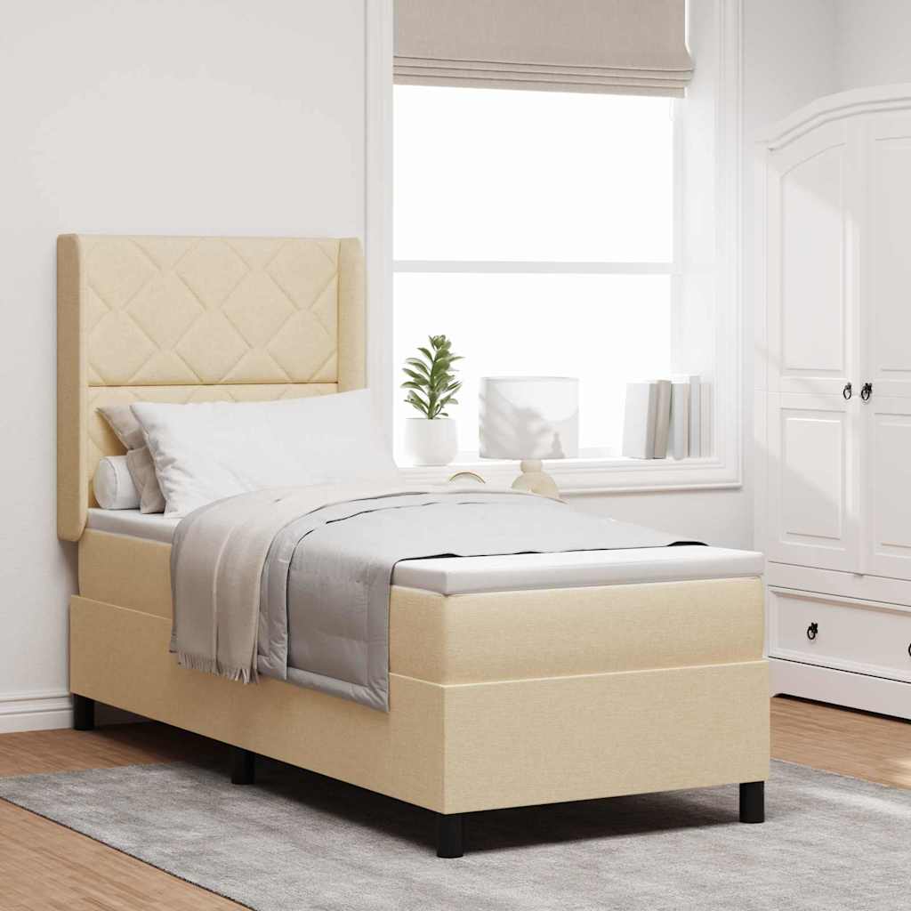 Box spring seng med pude med hovedgærde Creme 190 x 90 cm Stof