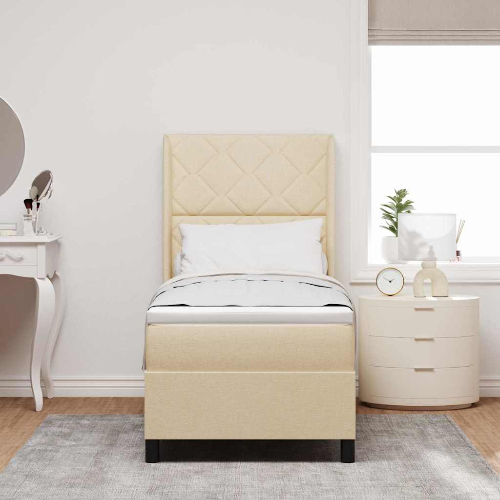 Box spring seng med pude med hovedgærde Creme 190 x 90 cm Stof