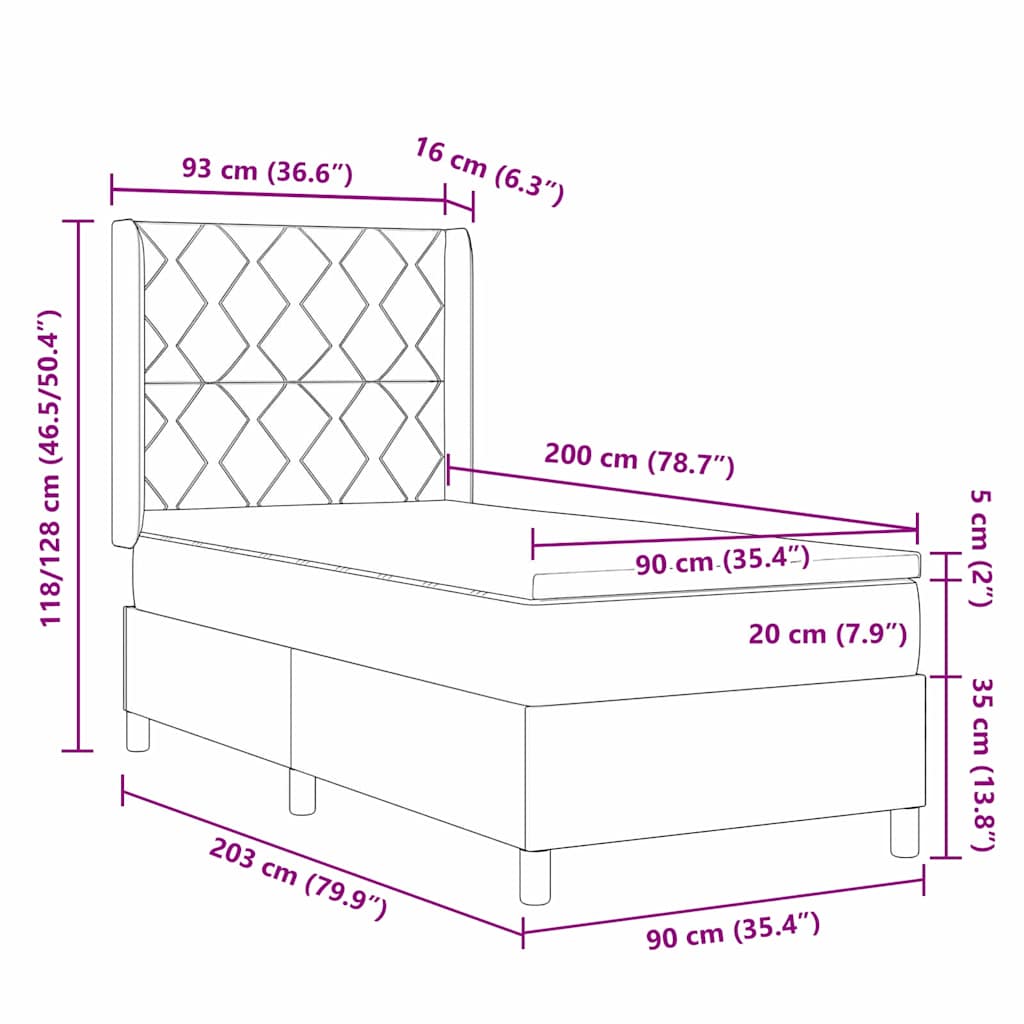Box spring seng med pude Lysegrå 200 x 90 cm Stof
