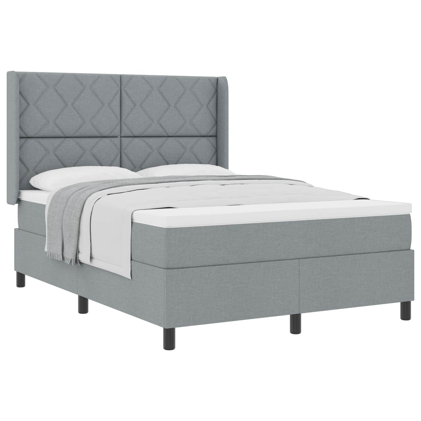 Box spring seng med pude Lysegrå 190 x 140 cm Stof