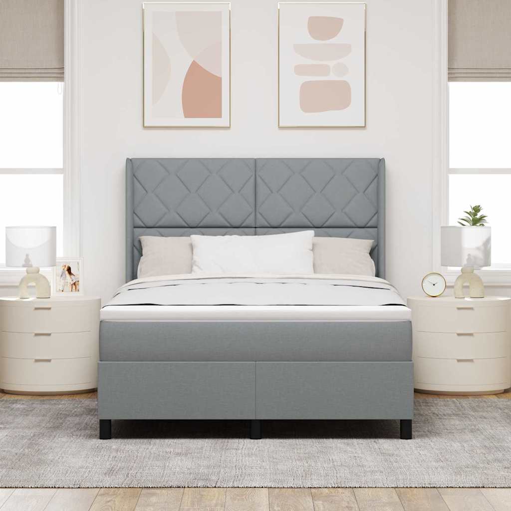 Box spring seng med pude Lysegrå 200 x 140 cm Stof