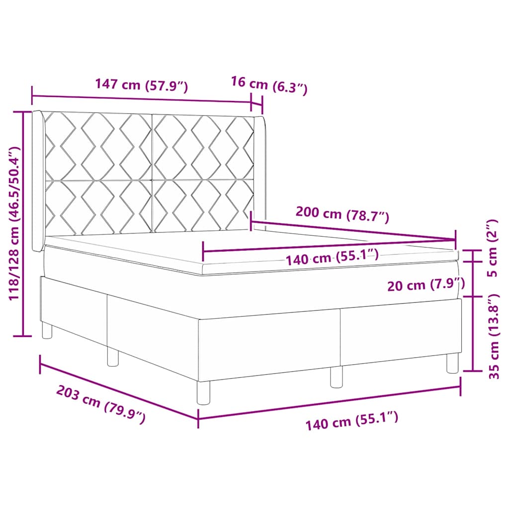 Box spring seng med pude med hovedgærde Sort 200 x 140 cm Stof