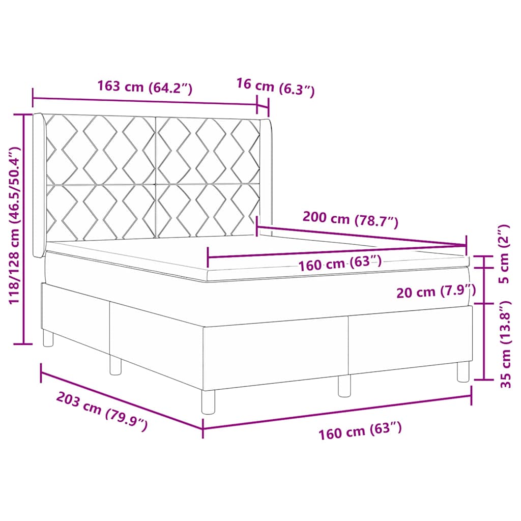 Box spring seng med pude Lysegrå 200 x 160 cm Stof