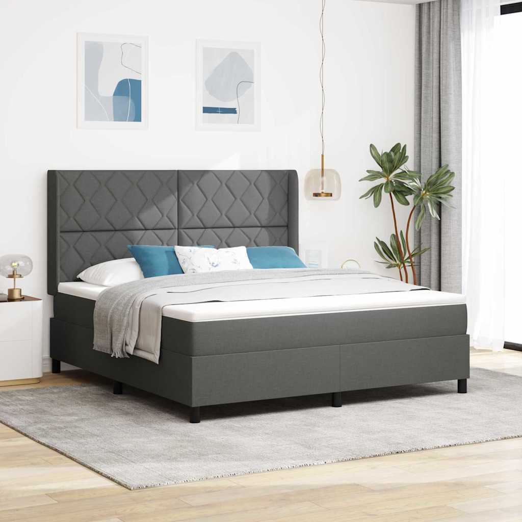 Box spring seng med pude Mørkegrå 200 x 180 cm Stof