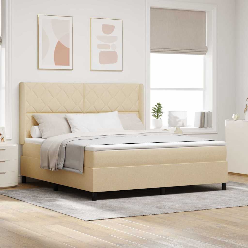Box spring seng med pude med hovedgærde Creme 200 x 180 cm Stof