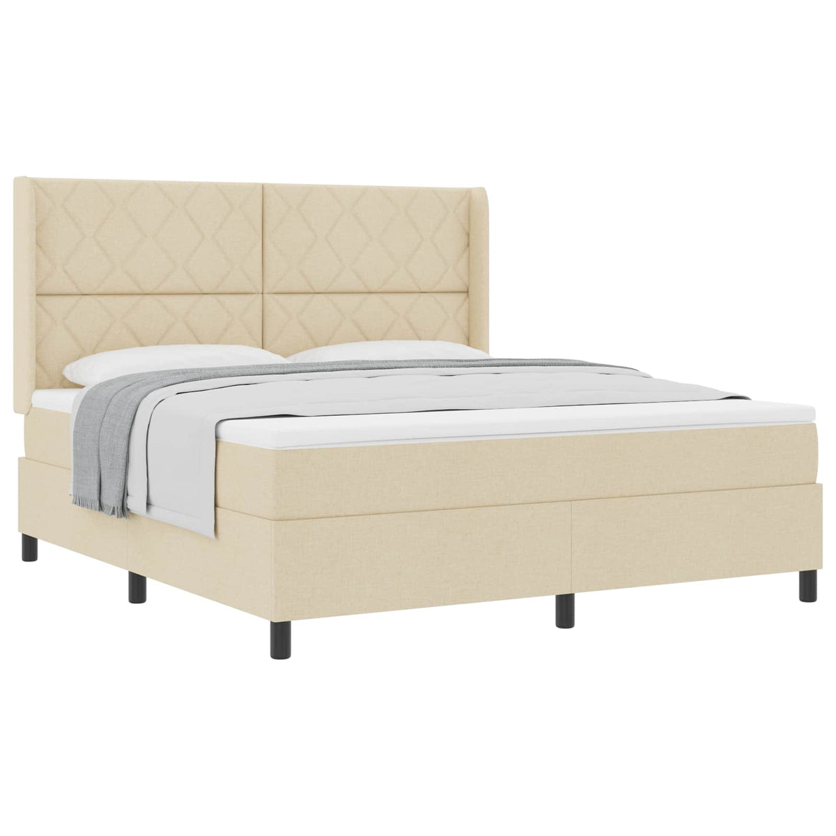 Box spring seng med pude med hovedgærde Creme 200 x 180 cm Stof