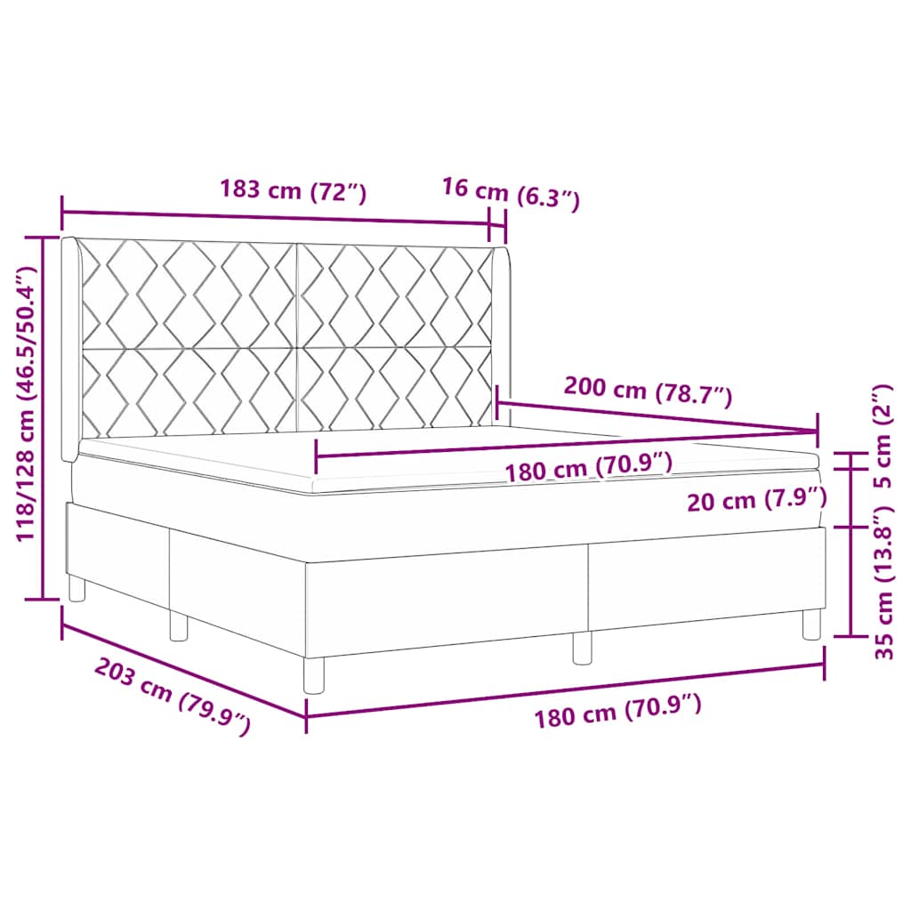Box spring seng med pude med hovedgærde Creme 200 x 180 cm Stof
