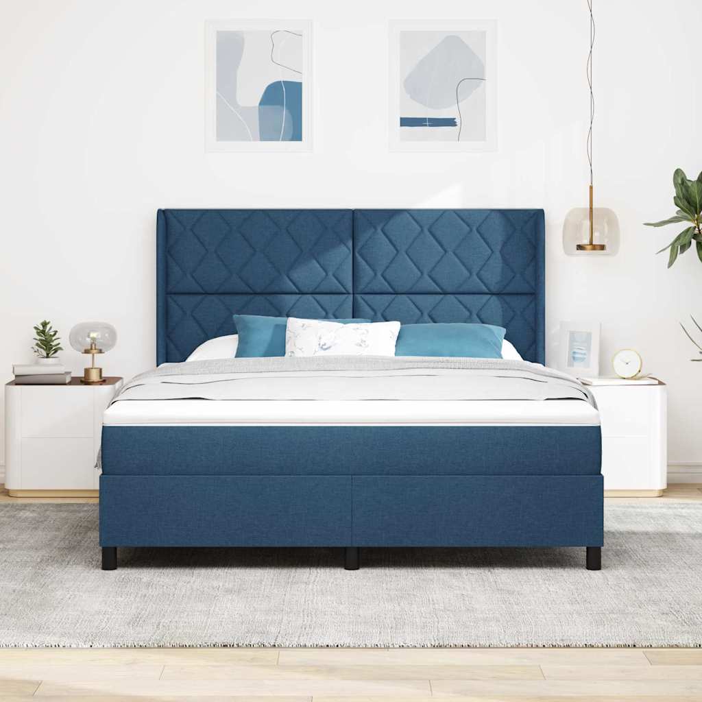Box spring seng med pude med hovedgærde Blå 200 x 180 cm Stof
