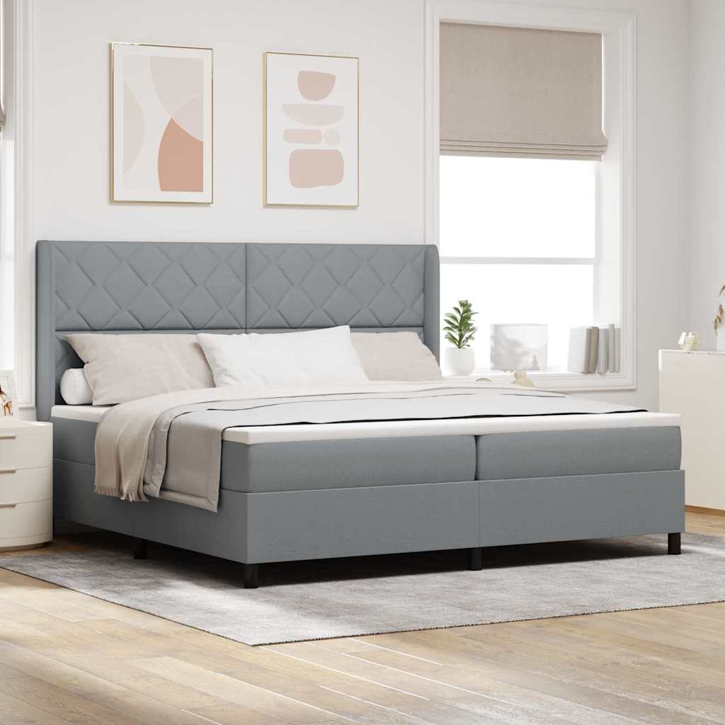 Box spring seng med pude Lysegrå 200 x 200 cm Stof