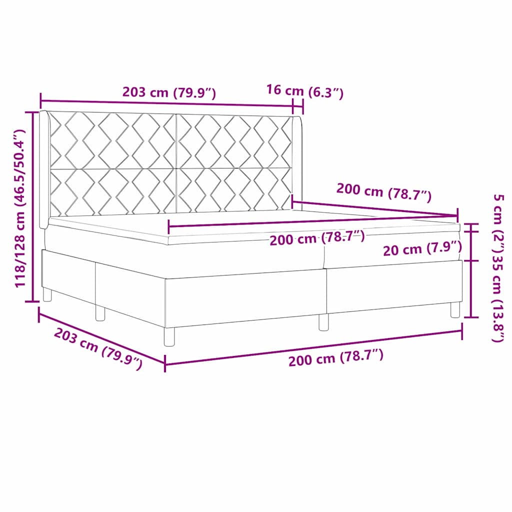 Box spring seng med pude Mørkegrå 200 x 200 cm Stof