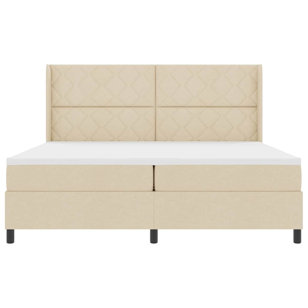 Box spring seng med pude med hovedgærde Creme 200 x 200 cm Stof