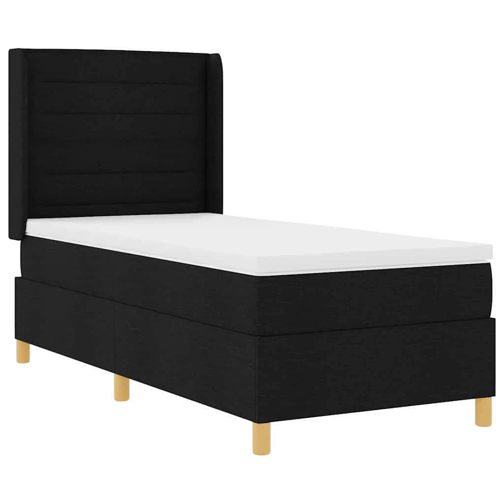 Box spring seng med madras med hovedgærde Sort 90 x 200 cm Stof