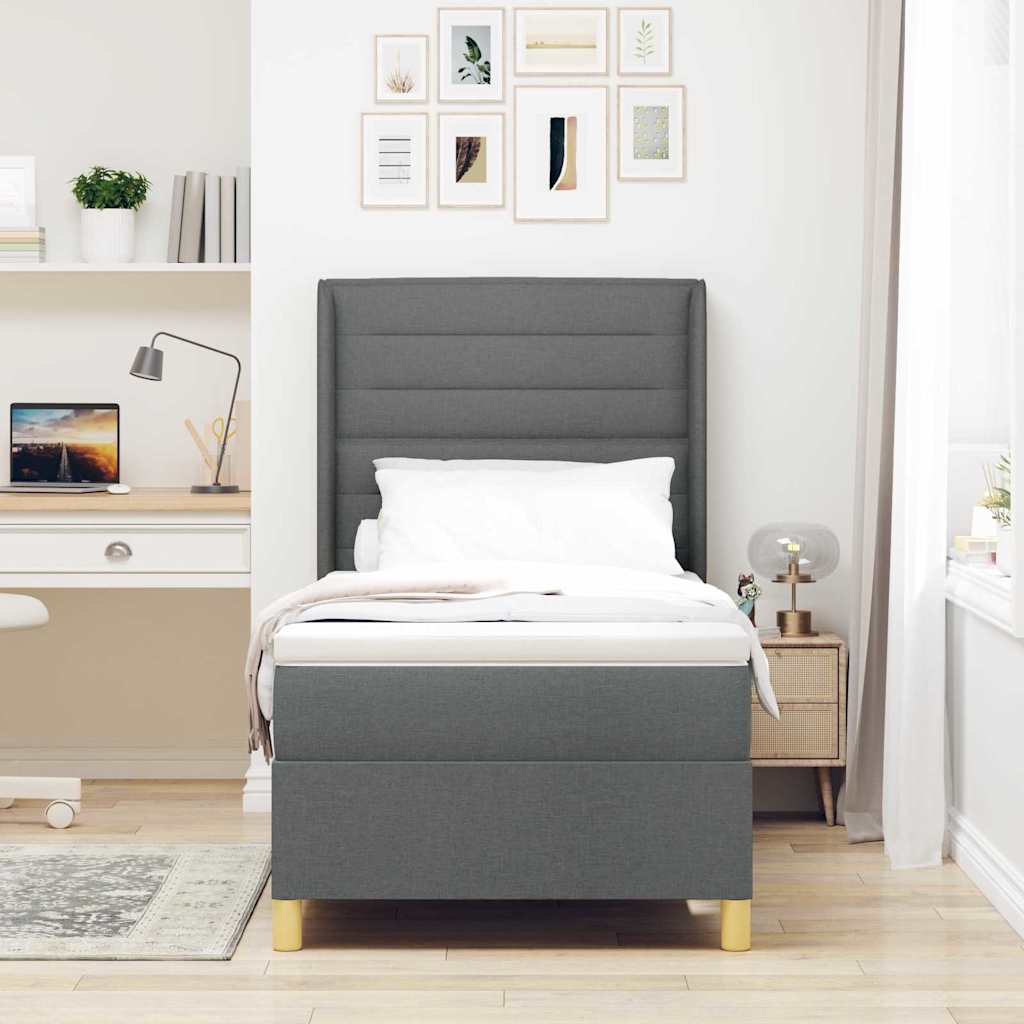Box spring seng med madras Mørkegrå 100 x 200 cm Stof
