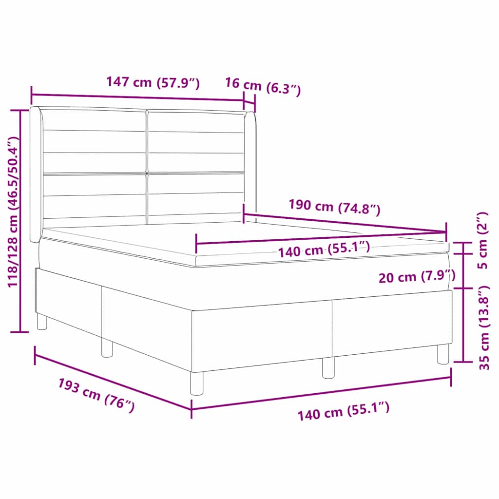Box spring seng med madras Lysegrå 140 x 190 cm Stof