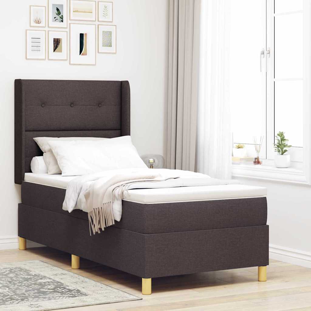 Box spring seng med hovedgærde Mørk Brun 90 x 190 cm Stof