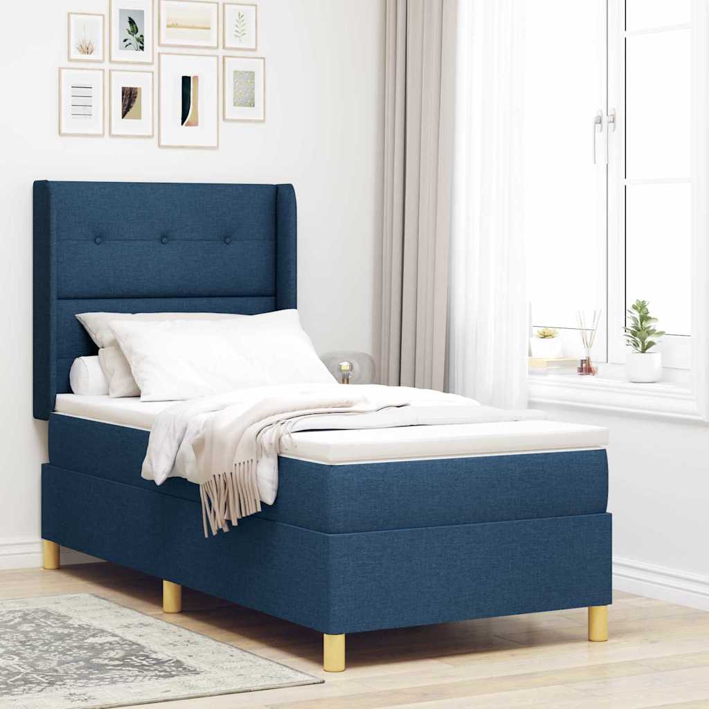 Box spring seng med hovedgærde Blå 90 x 190 cm Stof