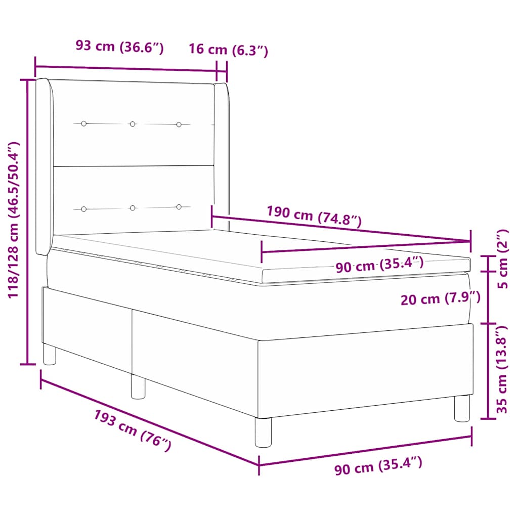 Box spring seng med hovedgærde Blå 90 x 190 cm Stof