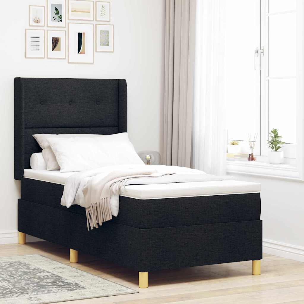 Box spring seng med hovedgærde Sort 90 x 200 cm Stof