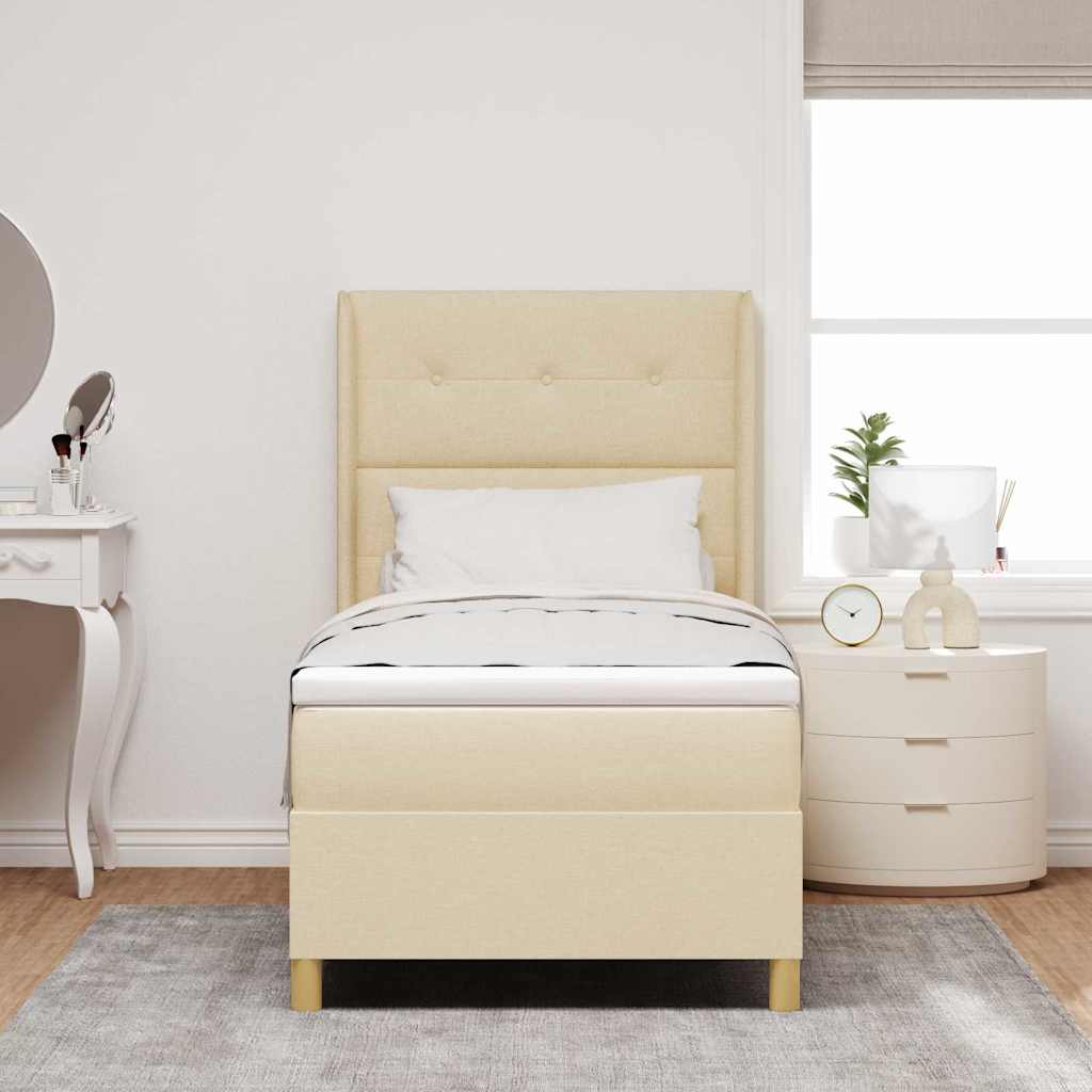 Box spring seng med hovedgærde Creme 90 x 200 cm Stof