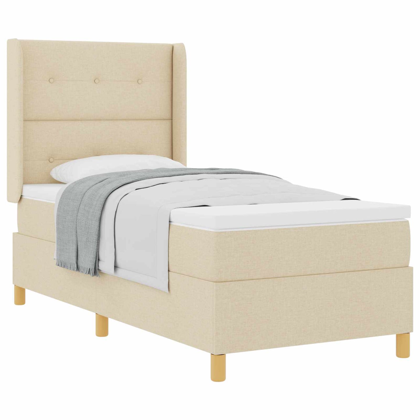 Box spring seng med hovedgærde Creme 90 x 200 cm Stof