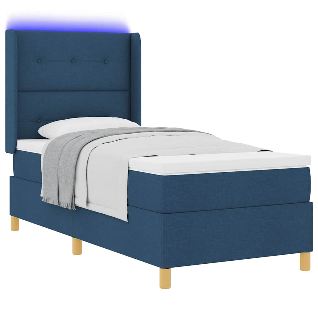 Box spring seng med hovedgærde Blå 90 x 200 cm Stof