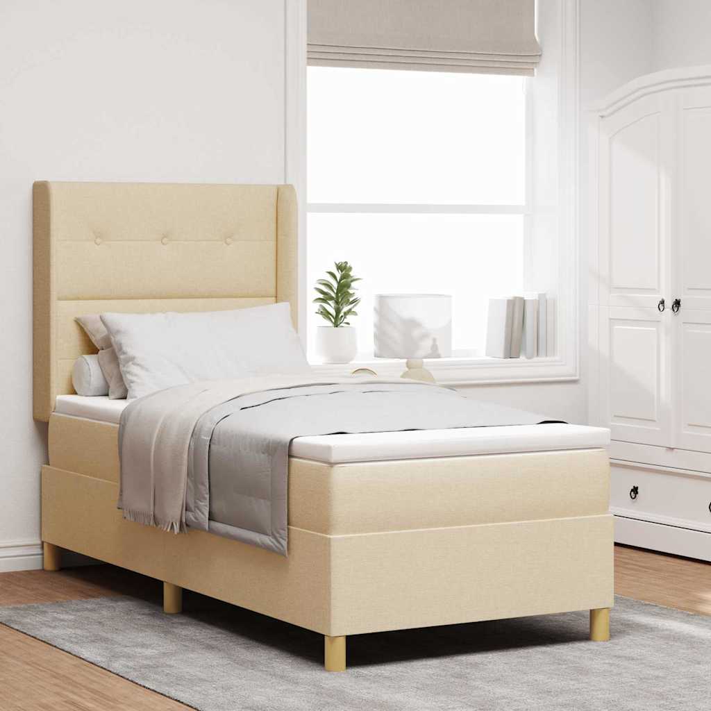 Box spring seng med hovedgærde Creme 100 x 200 cm Stof