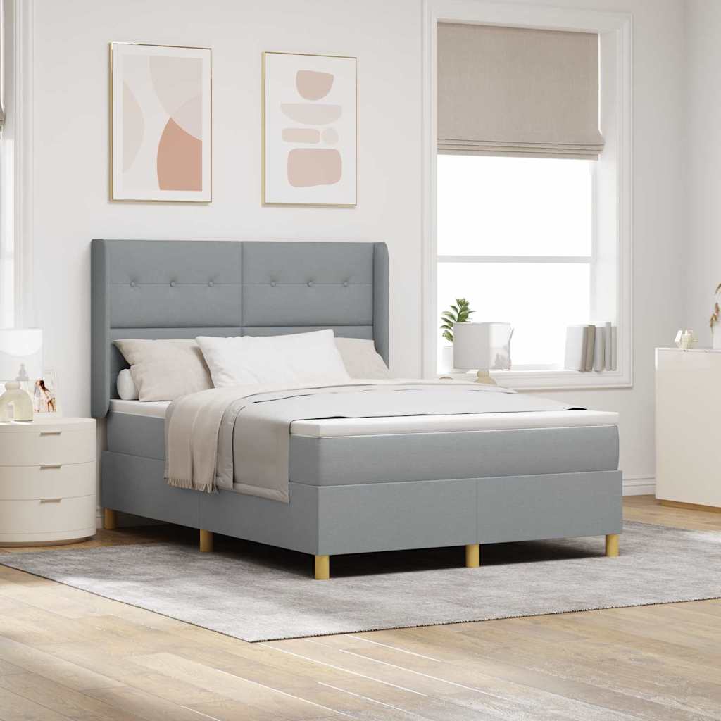 Box spring seng med hovedgærde Lysegrå 140 x 190 cm Stof
