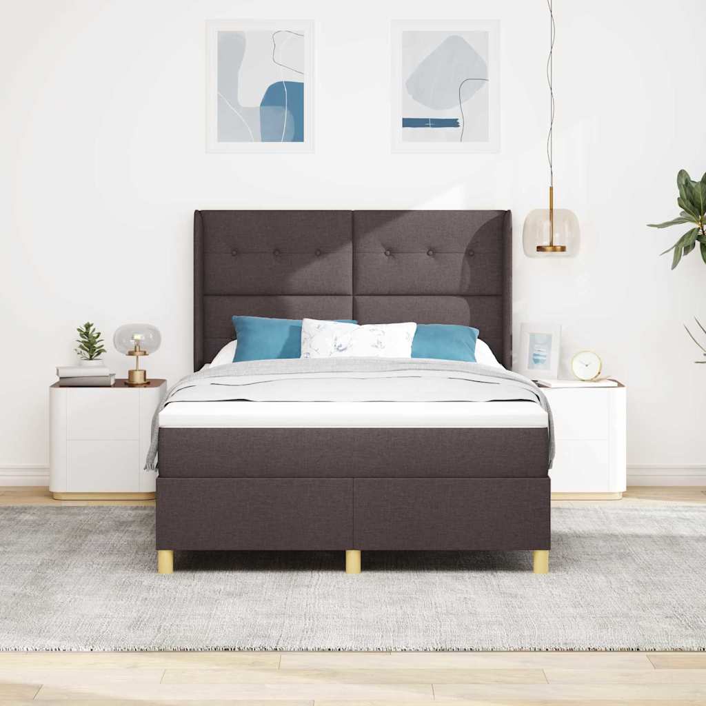 Box spring seng med hovedgærde Mørk Brun 140 x 190 cm Stof