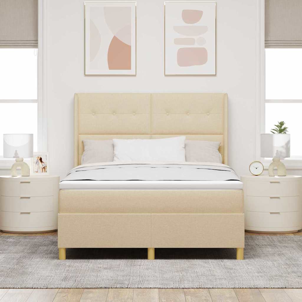 Box spring seng med hovedgærde Creme 140 x 190 cm Stof