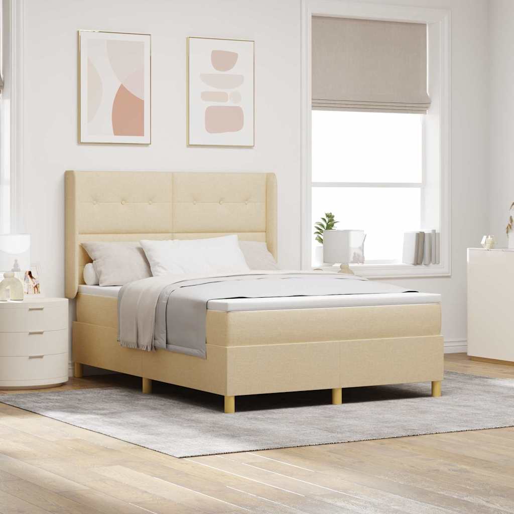 Box spring seng med hovedgærde Creme 160 x 200 cm Stof