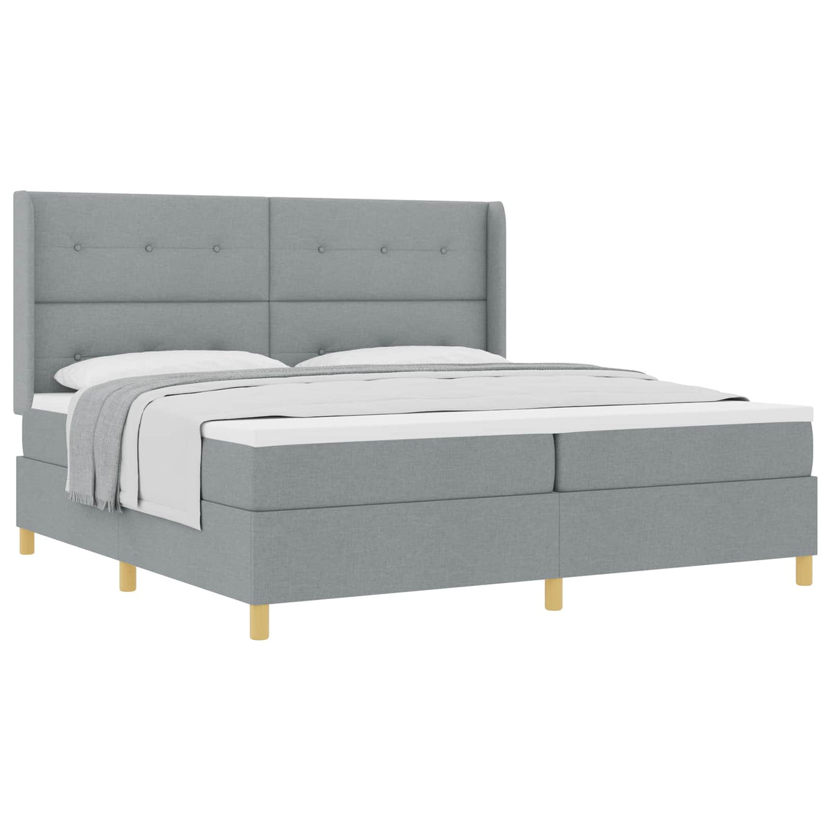 Box spring seng med hovedgærde Lysegrå 200 x 200 cm Stof