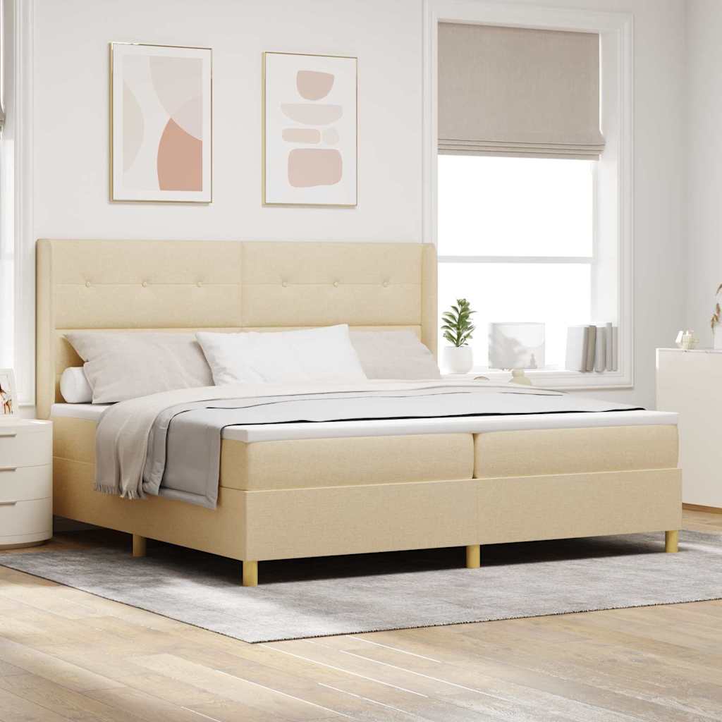 Box spring seng med hovedgærde Creme 200 x 200 cm Stof