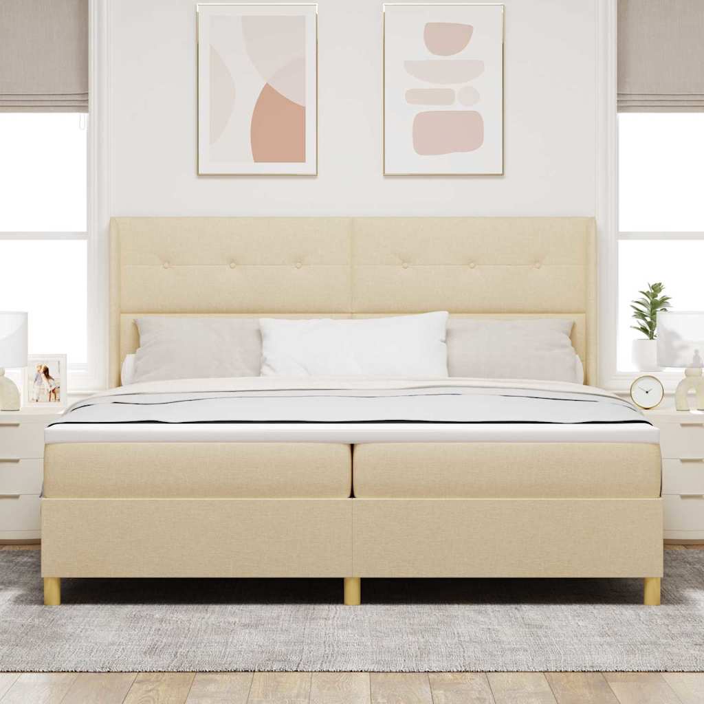 Box spring seng med hovedgærde Creme 200 x 200 cm Stof